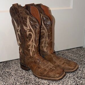Dan Post Boots Tan Square Toe Crinkles Leather Women’s Size 7.5